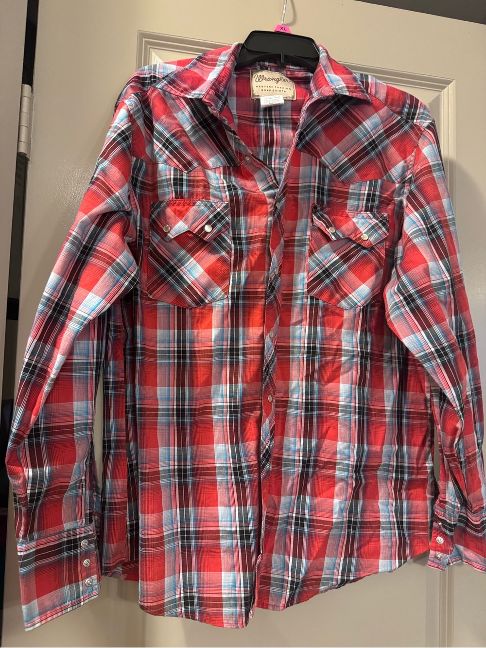 Wrangler Red and Blue Plaid Western Snap Shirt